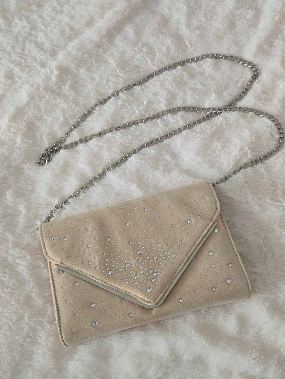 Aldo Cream Suede Envelope Clutch with Crystal Studs